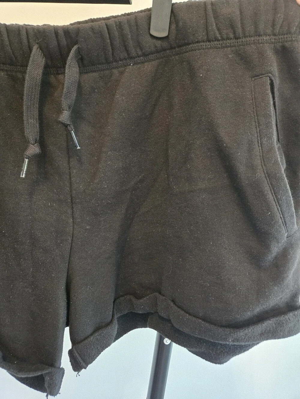 PINK Victoria’s Secret XXL Black Rhinestone Logo Fleece Shorts Casual Y2K